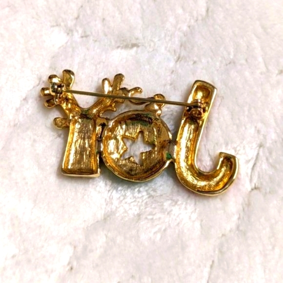 Vintage 1980's Christmas "Joy" Enameled and Goldtone Brooche - Picture 5 of 9